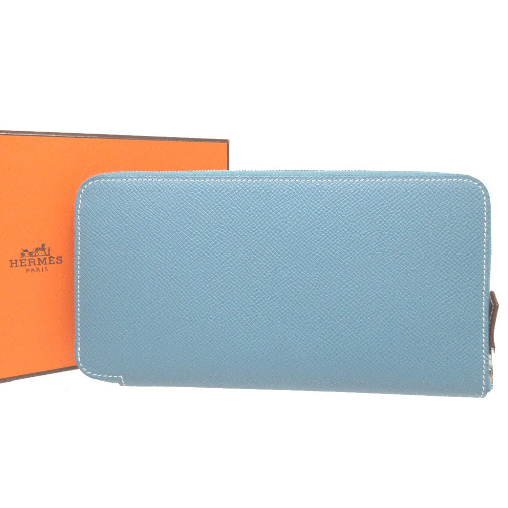 HERMES Long Wallet Purse Epsom Blue gene Zip Around Azap long silk in unisex(Unisex) Used