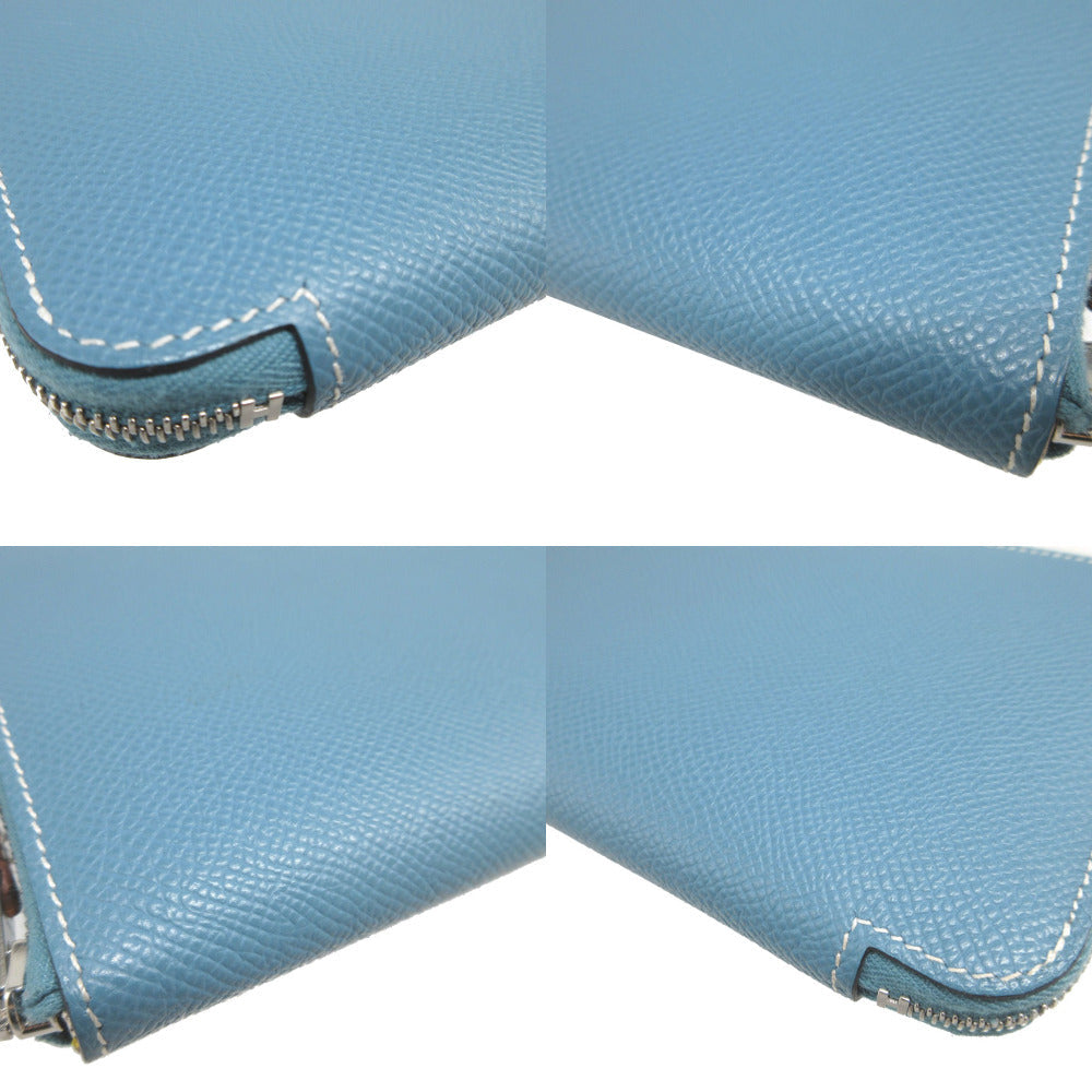 HERMES Long Wallet Purse Epsom Blue gene Zip Around Azap long silk in unisex(Unisex) Used