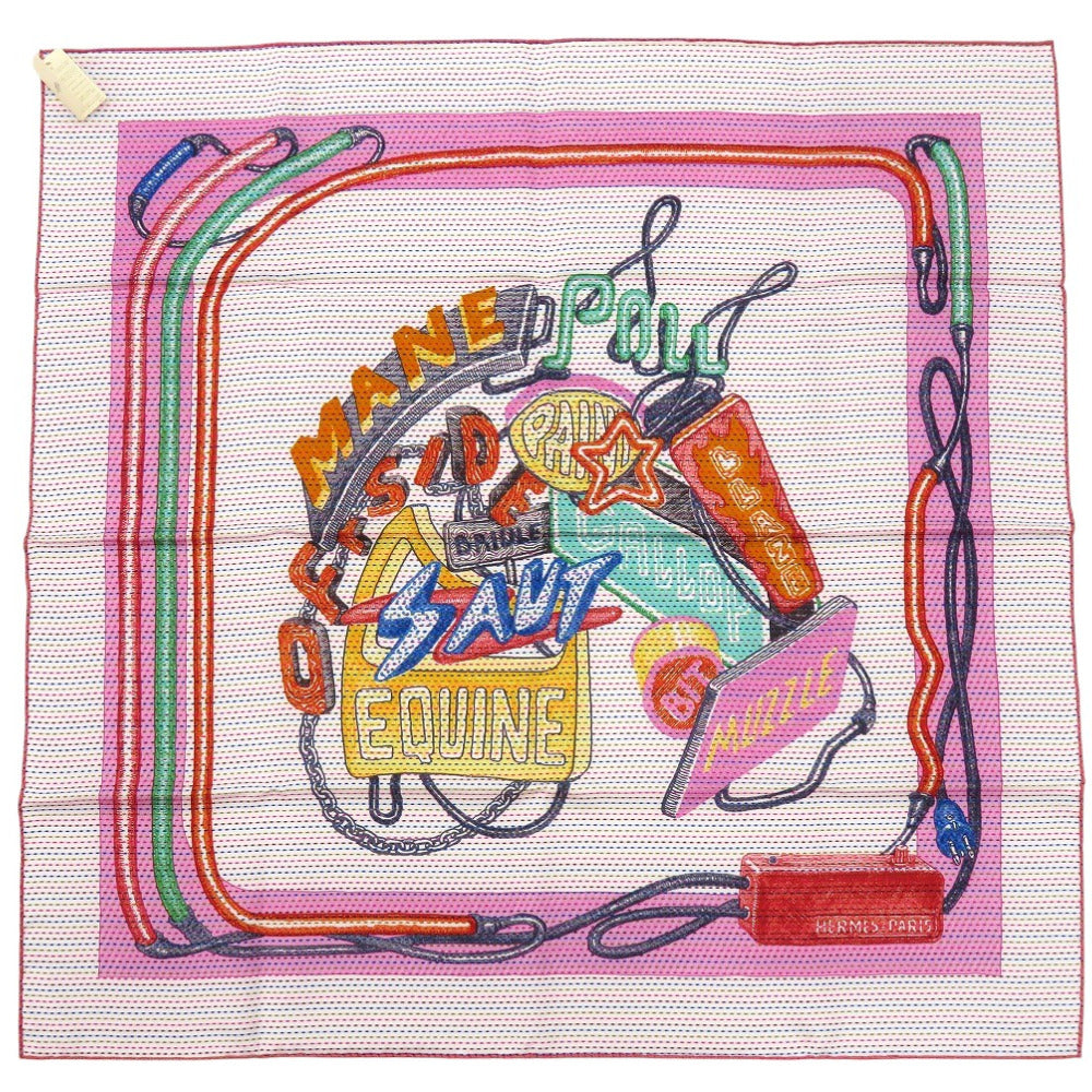 HERMES scarf silk black Carre70 Chevaloscope Neon Pointier Chevaloscope Neon