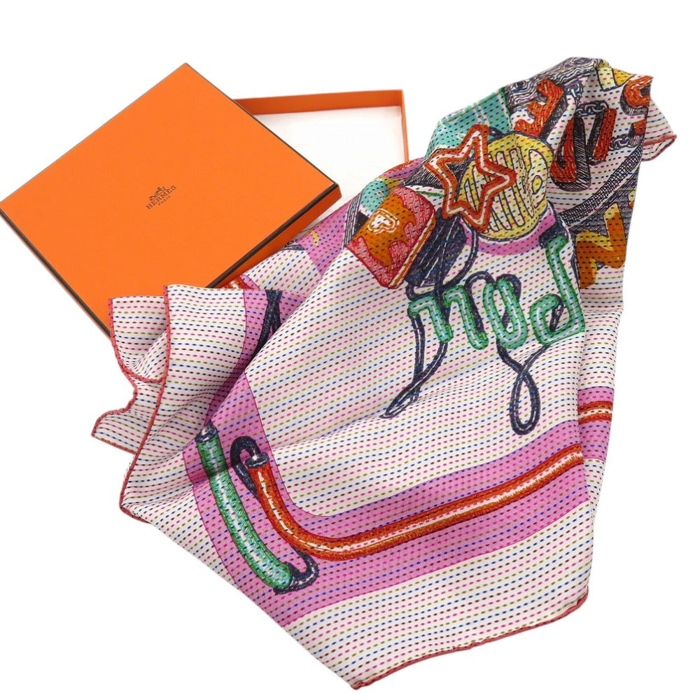 HERMES scarf silk black Carre70 Chevaloscope Neon Pointier Chevaloscope Neon