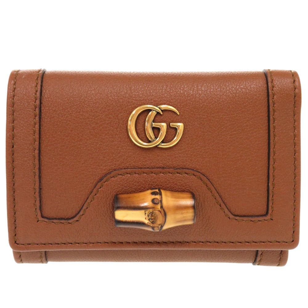 GUCCI Tri-fold wallet 658633 leather Brown Bamboo Medium Women Used