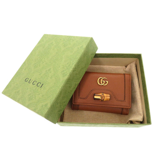 GUCCI Tri-fold wallet 658633 leather Brown Bamboo Medium Women Used