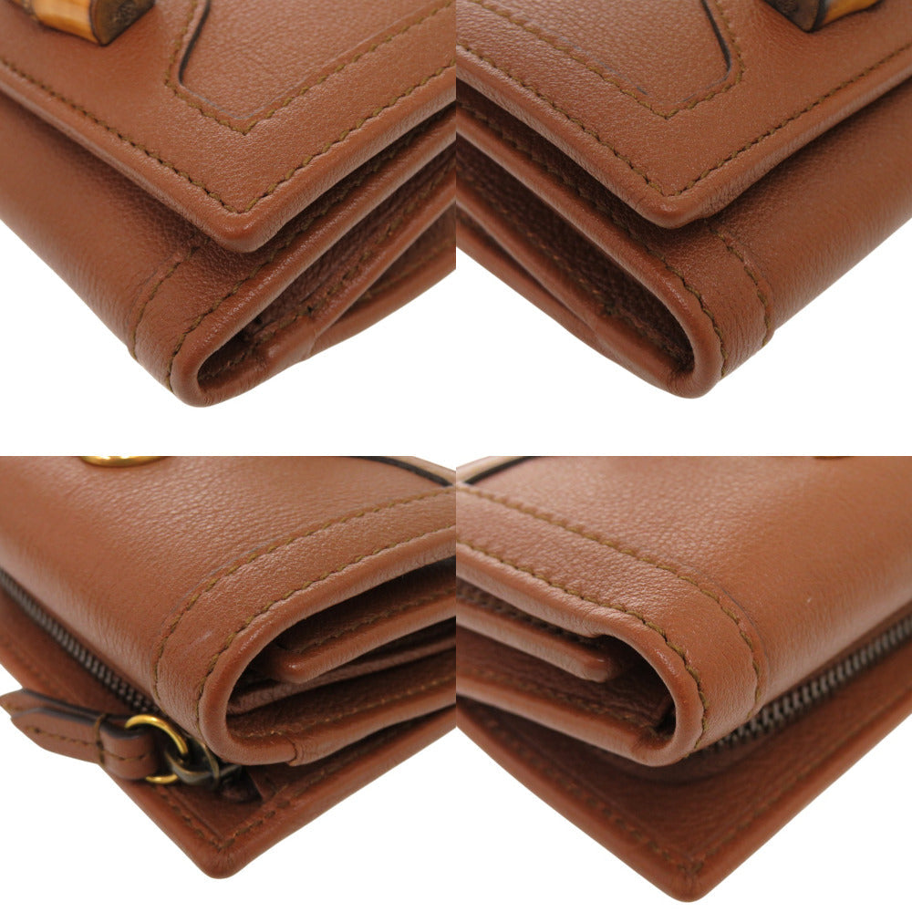 GUCCI Tri-fold wallet 658633 leather Brown Bamboo Medium Women Used