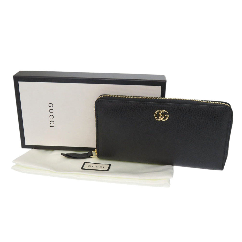 GUCCI Long Wallet Purse 456117 leather black Zip Around GG Marmont Women Used