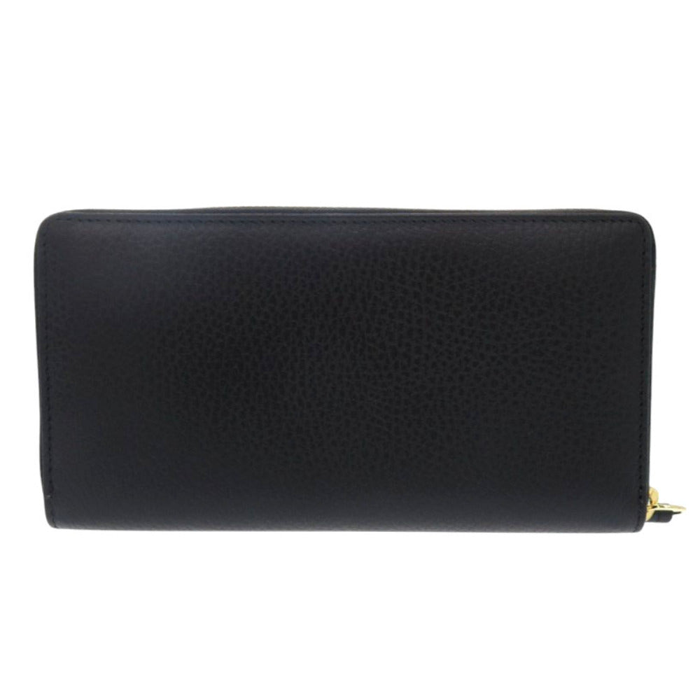 GUCCI Long Wallet Purse 456117 leather black Zip Around GG Marmont Women Used