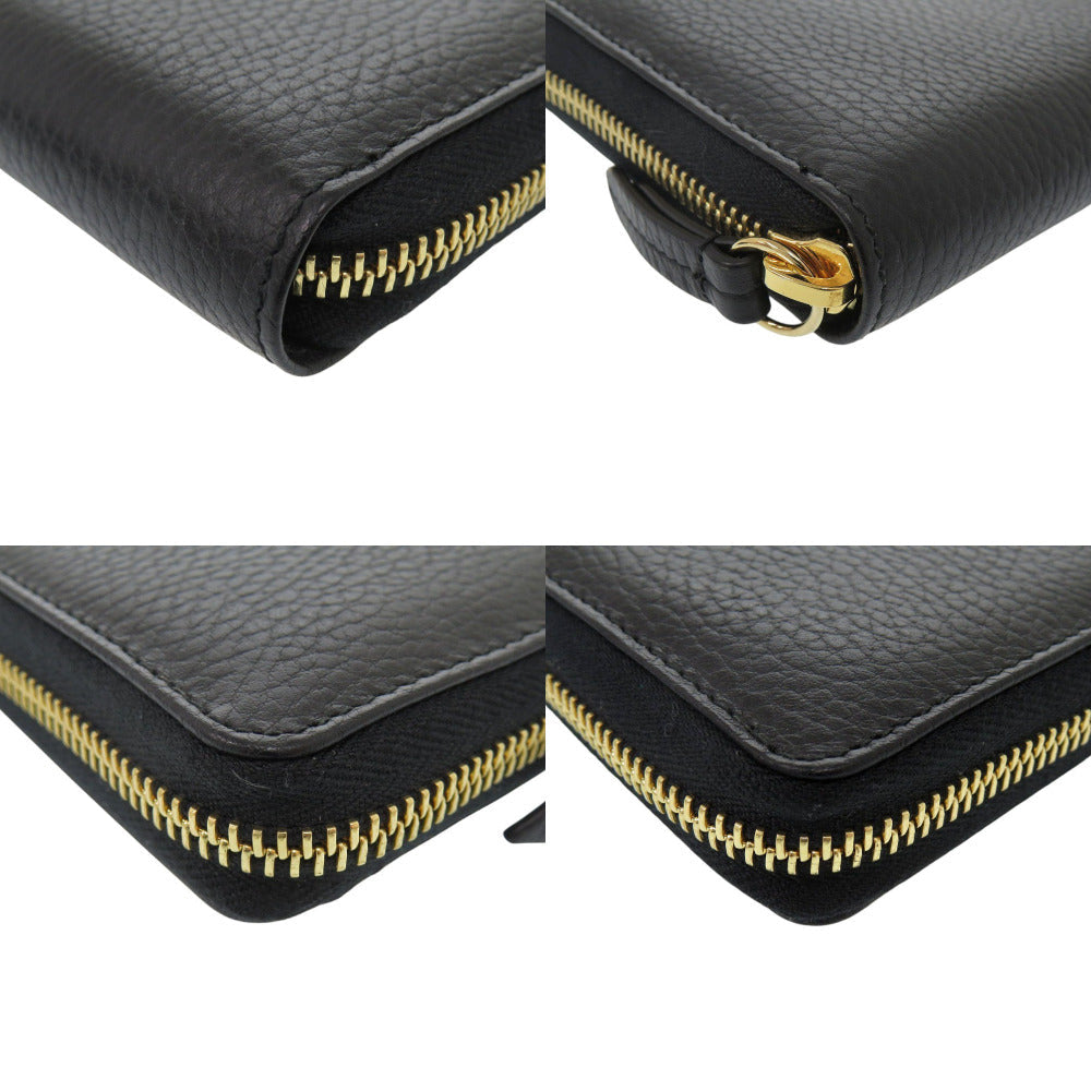 GUCCI Long Wallet Purse 456117 leather black Zip Around GG Marmont Women Used
