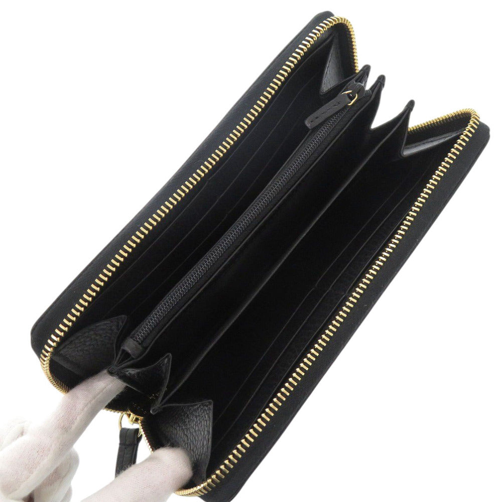 GUCCI Long Wallet Purse 456117 leather black Zip Around GG Marmont Women Used