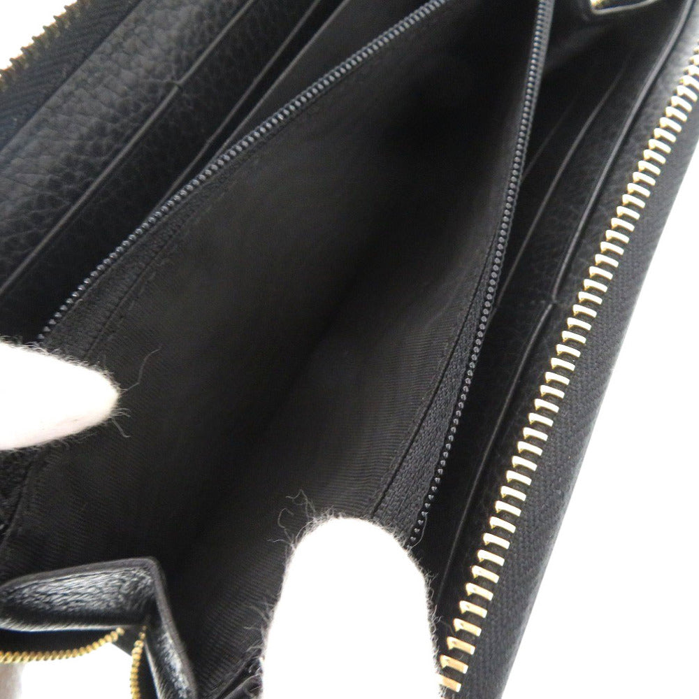 GUCCI Long Wallet Purse 456117 leather black Zip Around GG Marmont Women Used