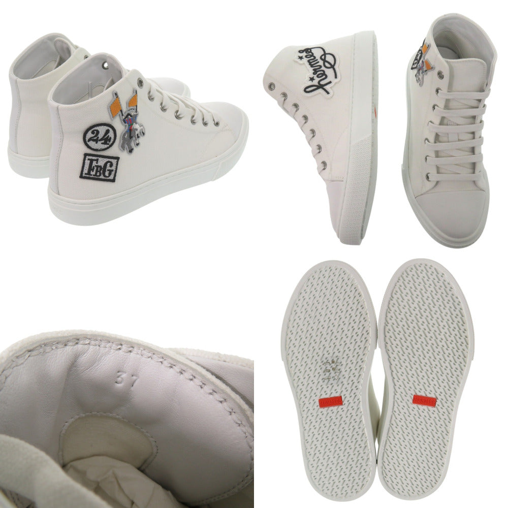 HERMES sneakers 241178Z Cotton canvas white Illico embroidered patch high top Iriko Women 37 Used