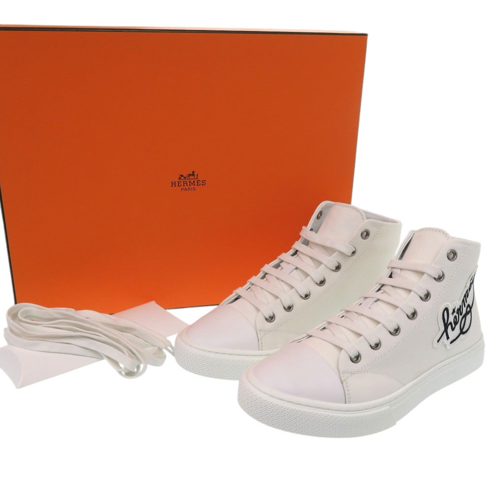 HERMES sneakers 241178Z Cotton canvas white Illico embroidered patch high top Iriko Women 37 Used