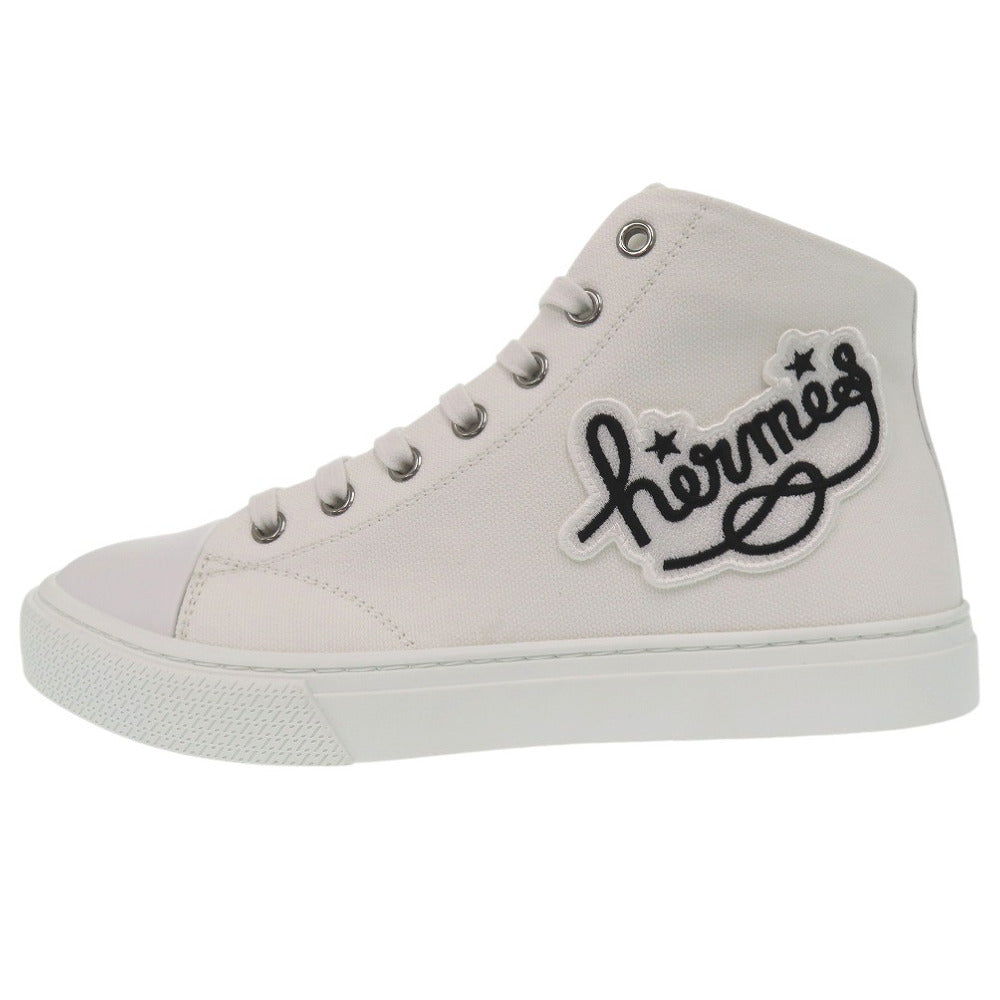 HERMES sneakers 241178Z Cotton canvas white Illico embroidered patch high top Iriko Women 37 Used
