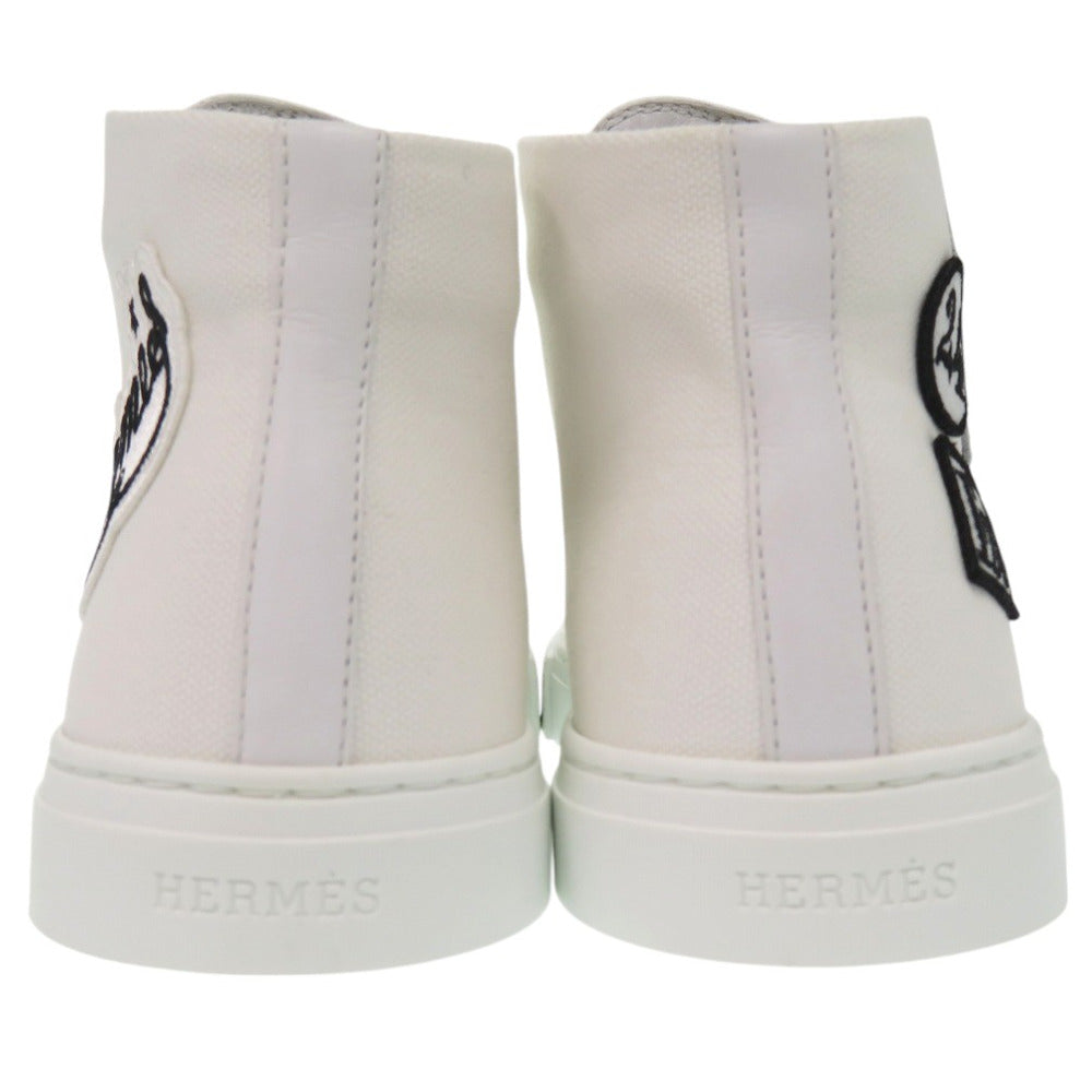 HERMES sneakers 241178Z Cotton canvas white Illico embroidered patch high top Iriko Women 37 Used