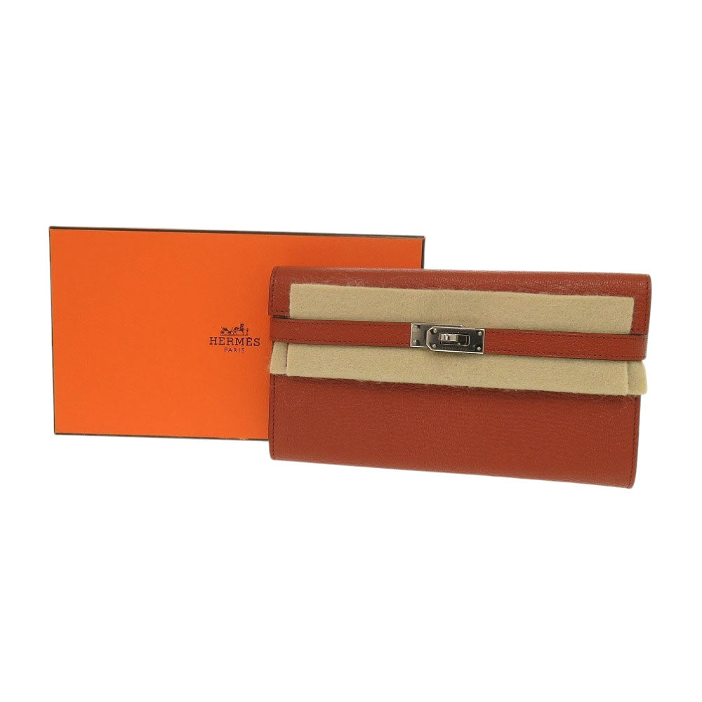 HERMES Long Wallet Purse Epsom Brick Kelly wallet Women Used