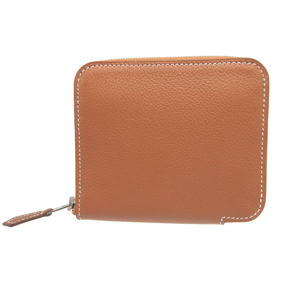HERMES Coin case Evercolor, Silk gold Azap silk in compact unisex(Unisex) Used