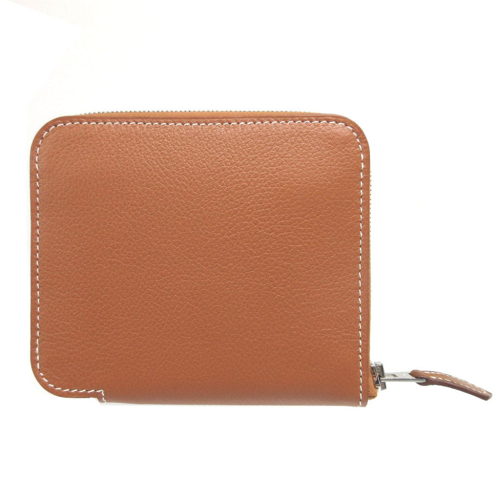 HERMES Coin case Evercolor, Silk gold Azap silk in compact unisex(Unisex) Used