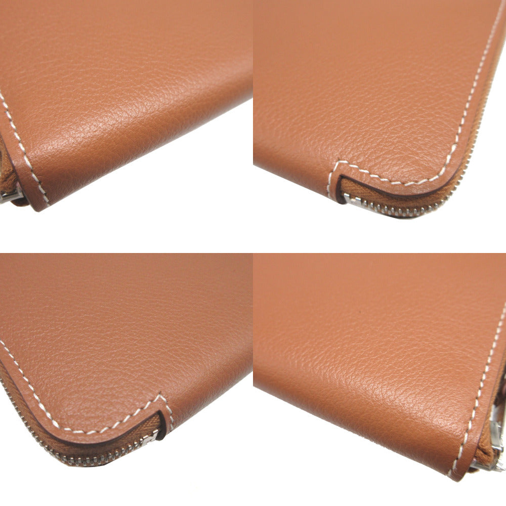 HERMES Coin case Evercolor, Silk gold Azap silk in compact unisex(Unisex) Used