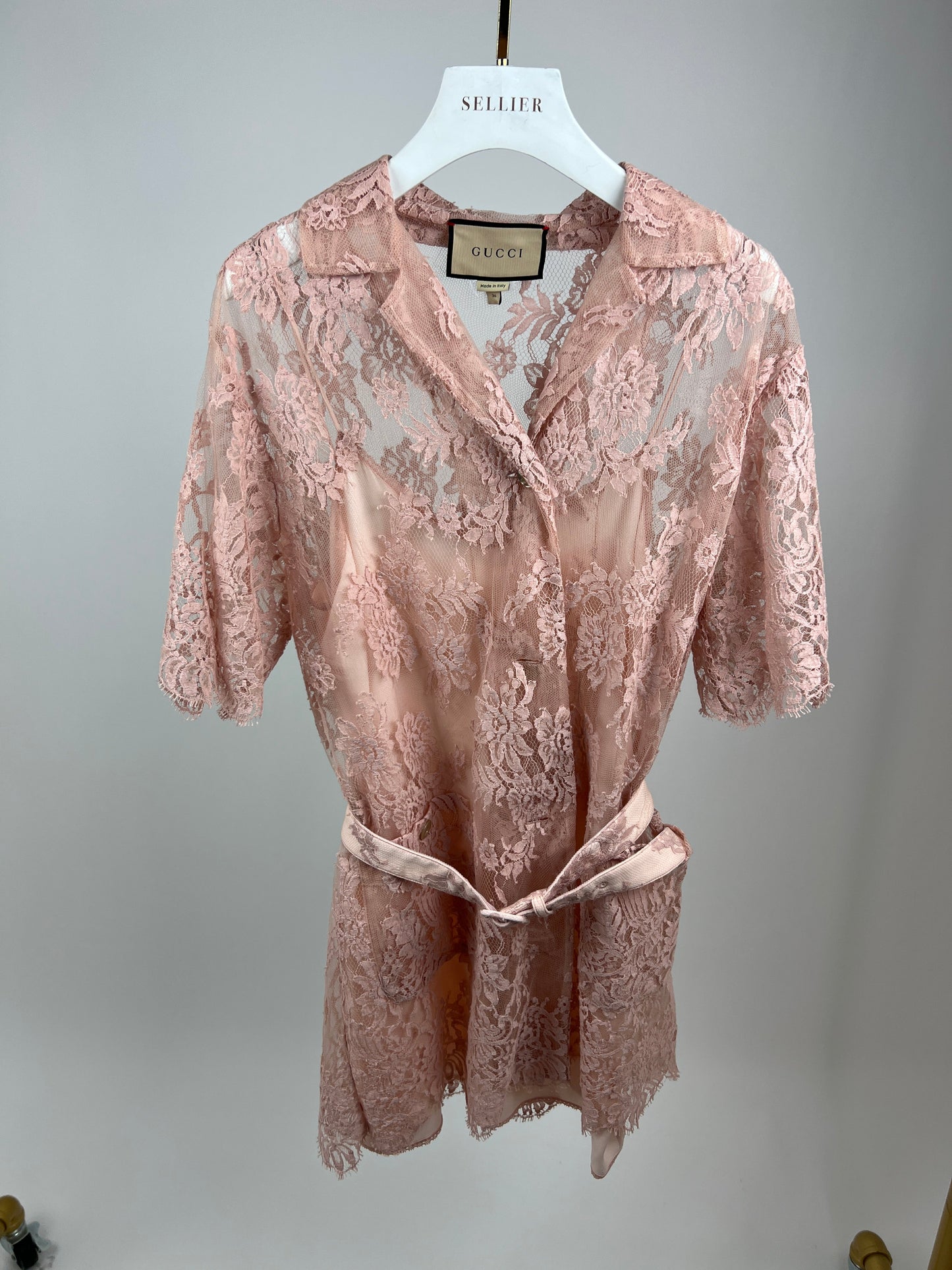 Gucci Pink Lace Mini Dress with Belt Detail Size IT 36 (UK 8)