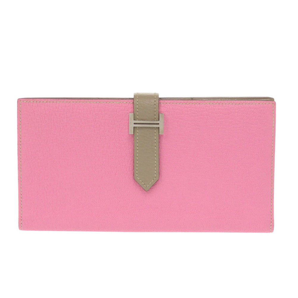 HERMES Long Wallet Purse Shave pink Beansufla Women Used