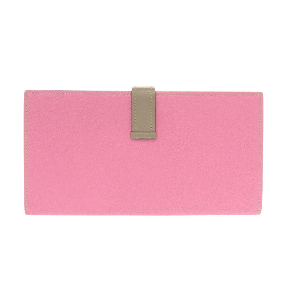 HERMES Long Wallet Purse Shave pink Beansufla Women Used