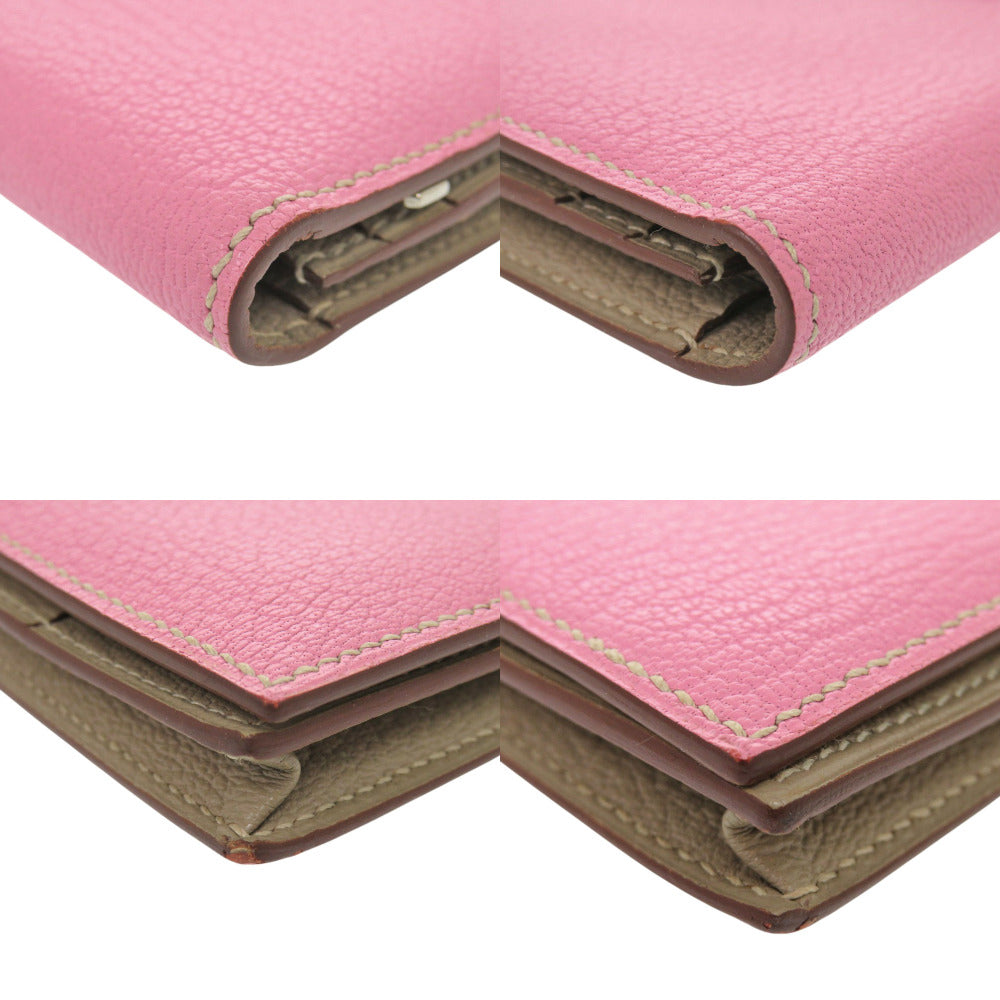 HERMES Long Wallet Purse Shave pink Beansufla Women Used