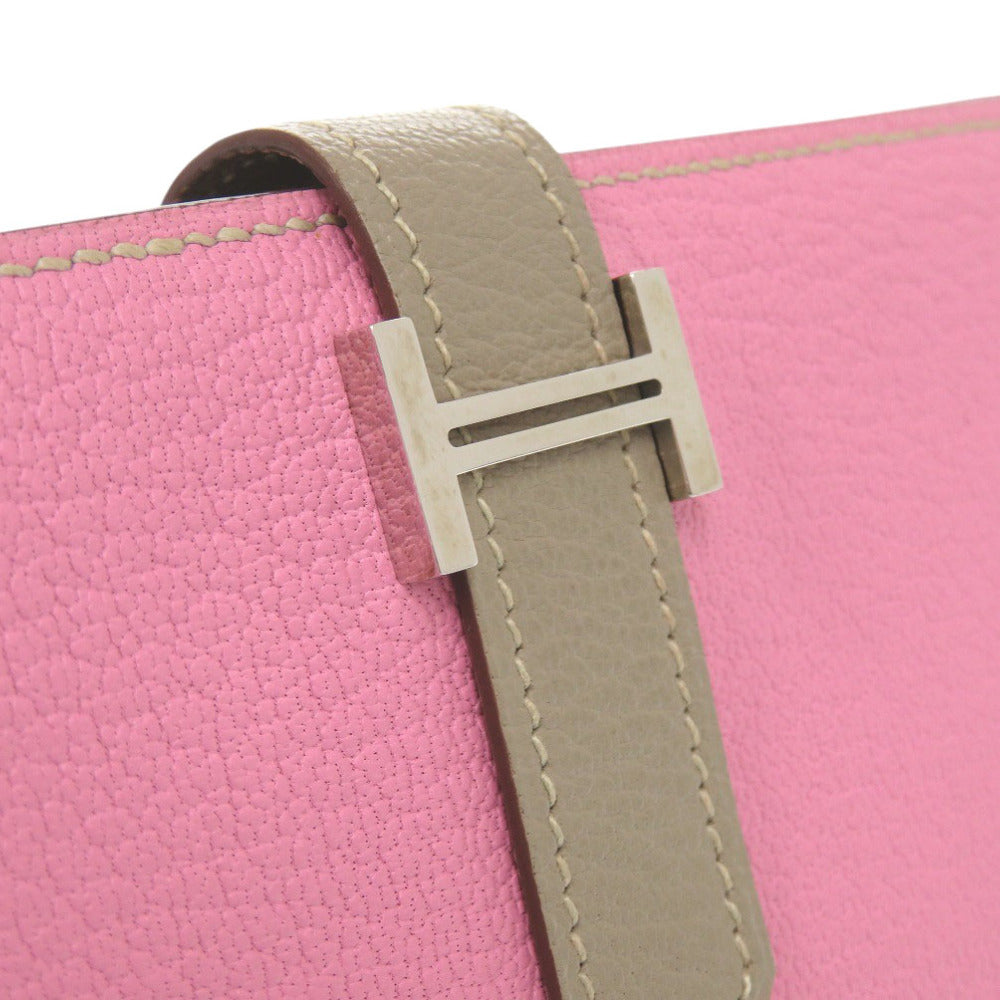 HERMES Long Wallet Purse Shave pink Beansufla Women Used