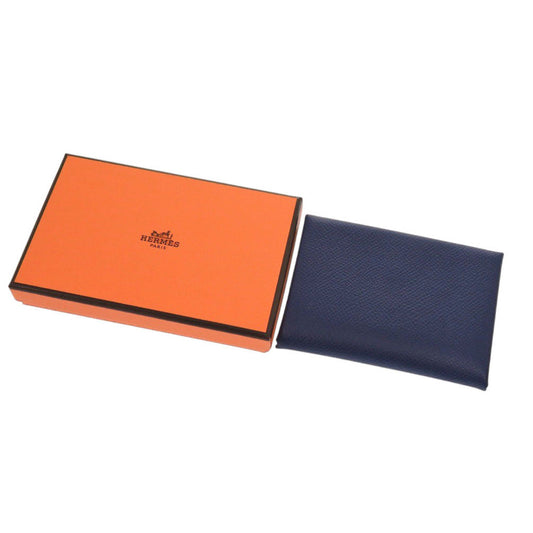 HERMES Card Case Epsom Blue Safir Calvi Duo Verso Women Used