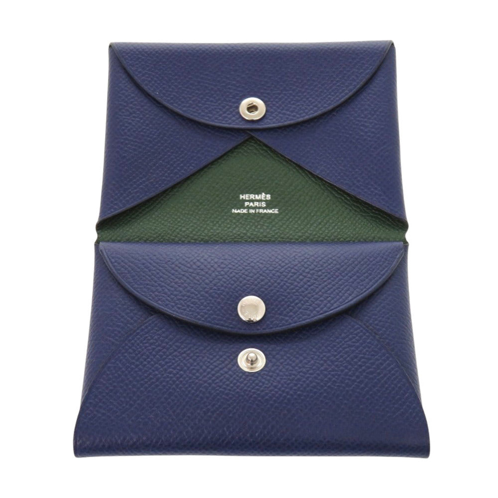 HERMES Card Case Epsom Blue Safir Calvi Duo Verso Women Used