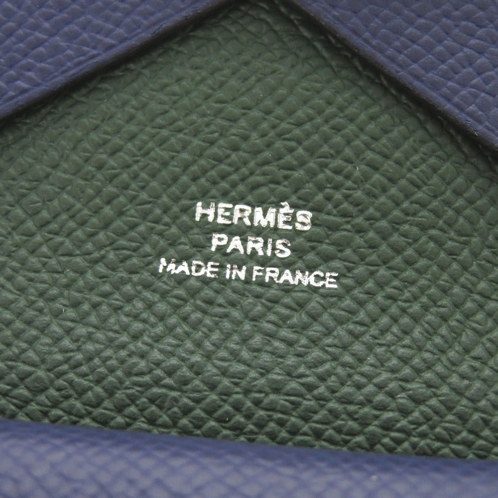 HERMES Card Case Epsom Blue Safir Calvi Duo Verso Women Used