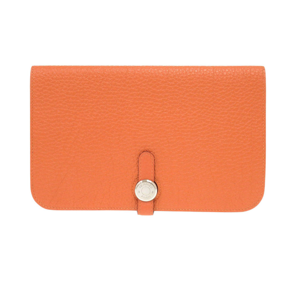 HERMES Long Wallet Purse Togo Orange Dogon Duo GM Women Used