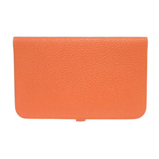 HERMES Long Wallet Purse Togo Orange Dogon Duo GM Women Used