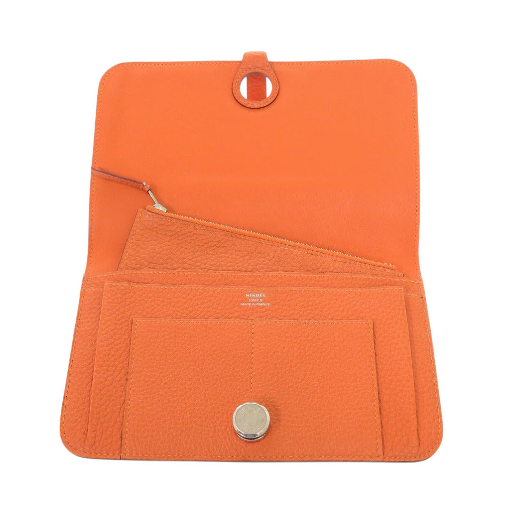 HERMES Long Wallet Purse Togo Orange Dogon Duo GM Women Used