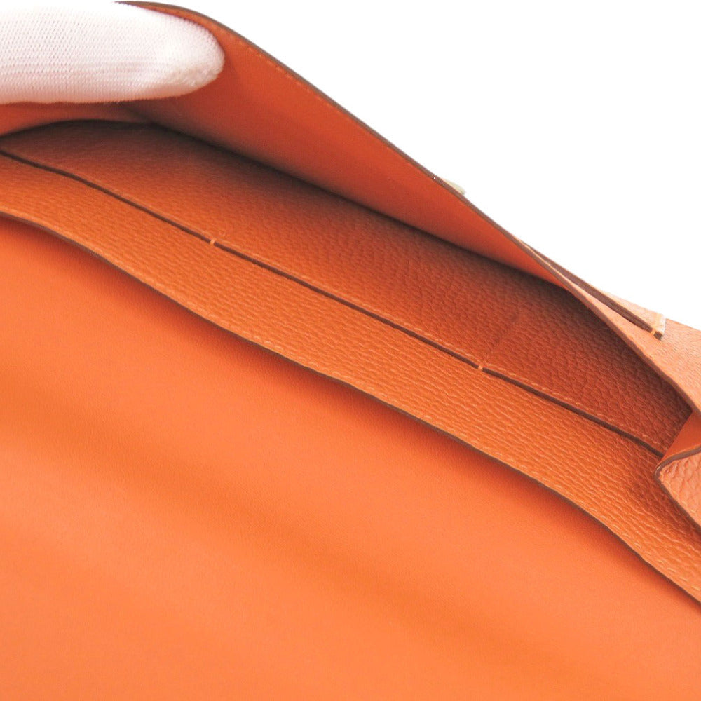 HERMES Long Wallet Purse Togo Orange Dogon Duo GM Women Used