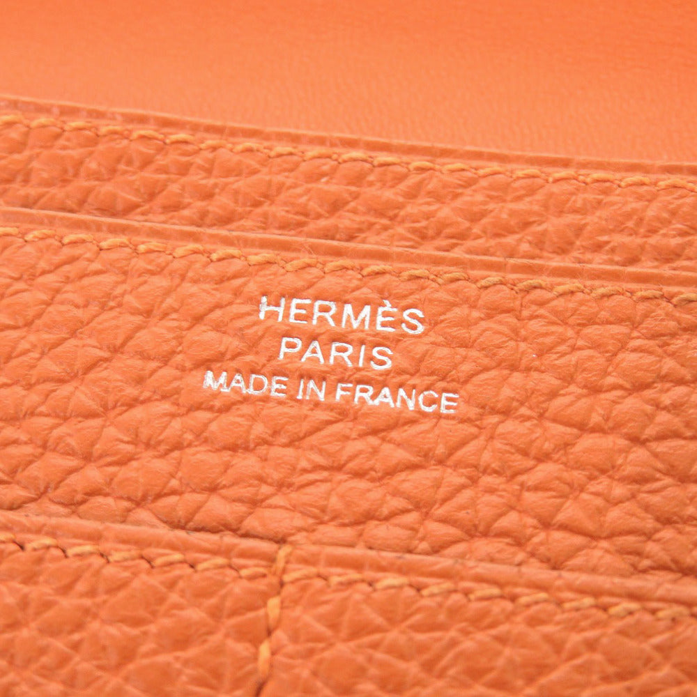 HERMES Long Wallet Purse Togo Orange Dogon Duo GM Women Used