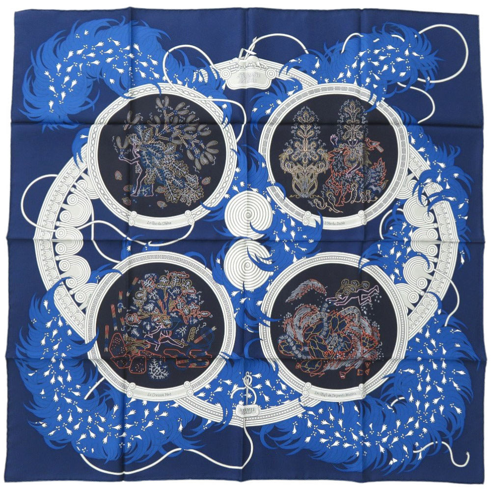 HERMES scarf silk blue Carre90 LEGENDE BRODEE A legend woven with embroidery
