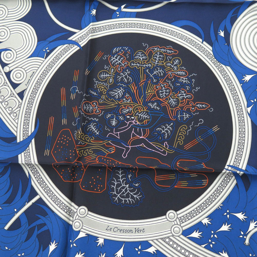HERMES scarf silk blue Carre90 LEGENDE BRODEE A legend woven with embroidery