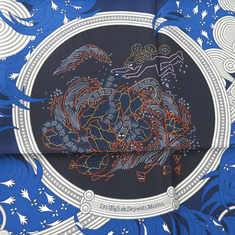 HERMES scarf silk blue Carre90 LEGENDE BRODEE A legend woven with embroidery