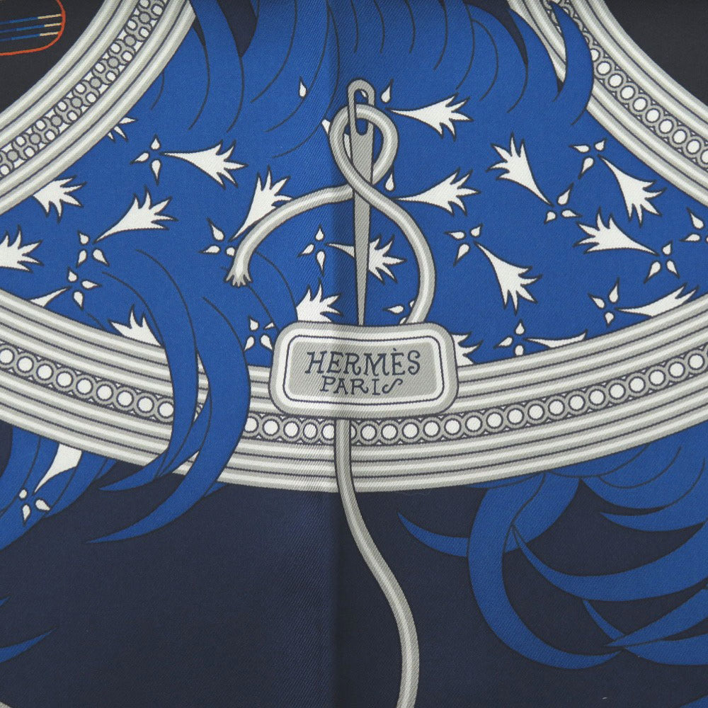 HERMES scarf silk blue Carre90 LEGENDE BRODEE A legend woven with embroidery