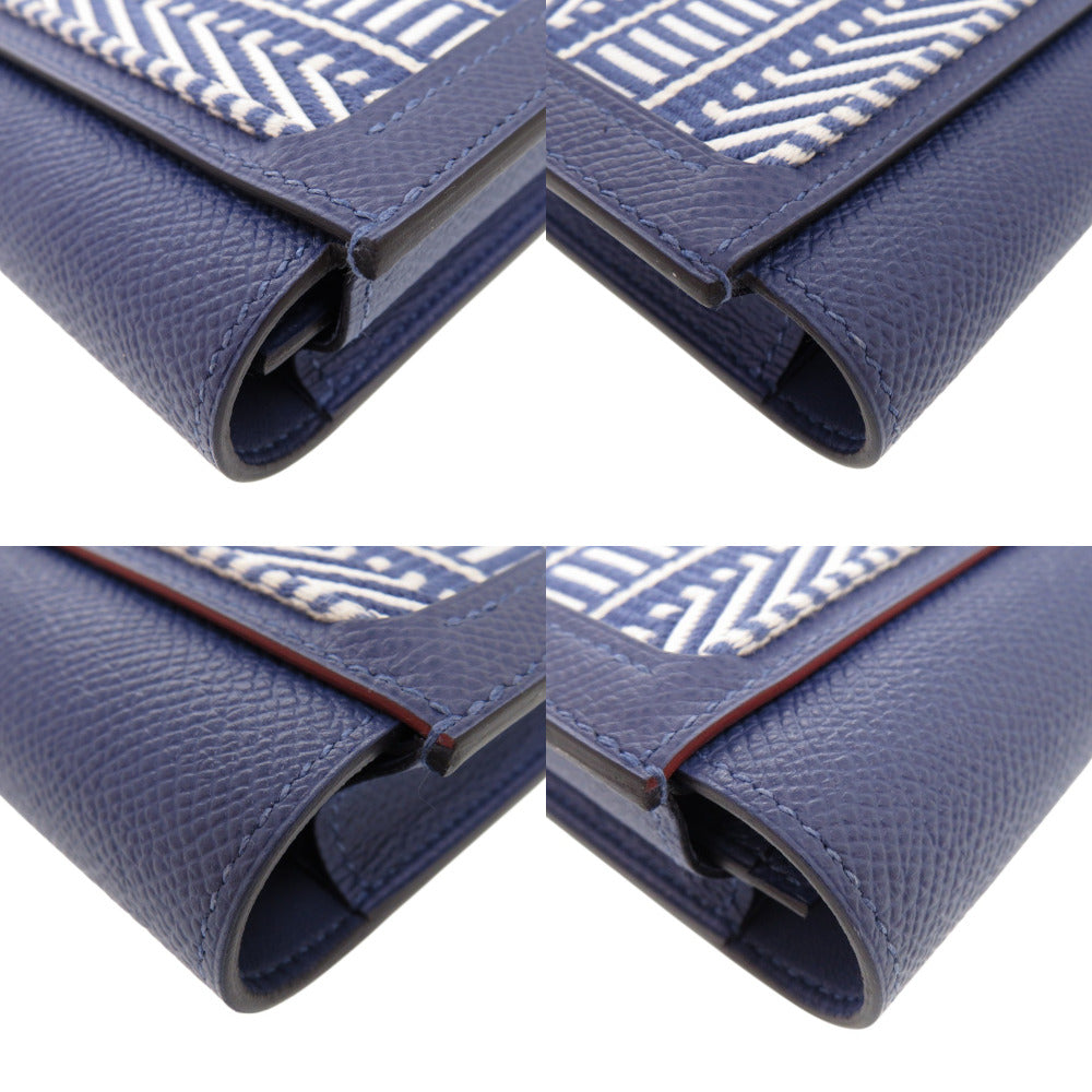 HERMES Long Wallet Purse Epsom Blue brighton Passan Long Sangle Caval Women Used