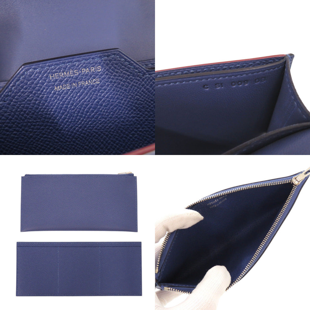 HERMES Long Wallet Purse Epsom Blue brighton Passan Long Sangle Caval Women Used