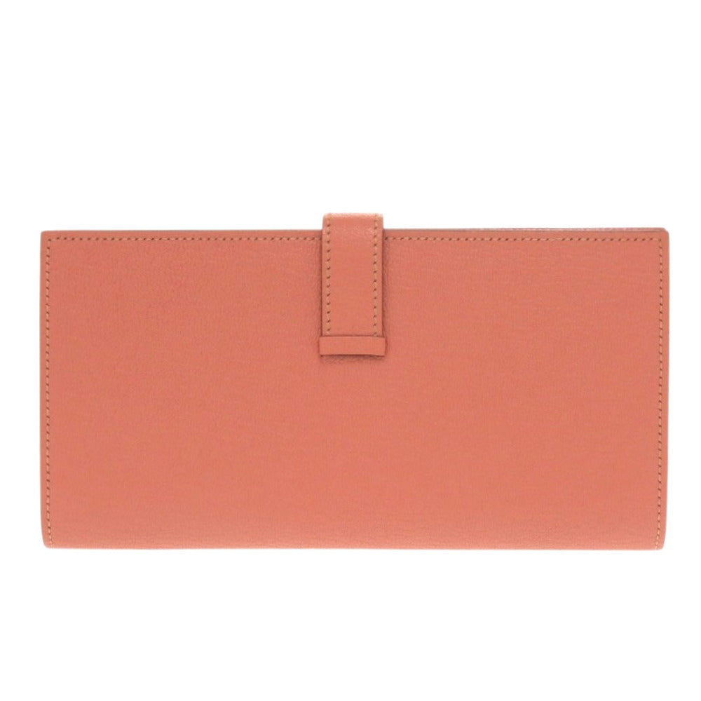 HERMES Long Wallet Purse Taurillon Clemence Rose tea Beansufla Women Used
