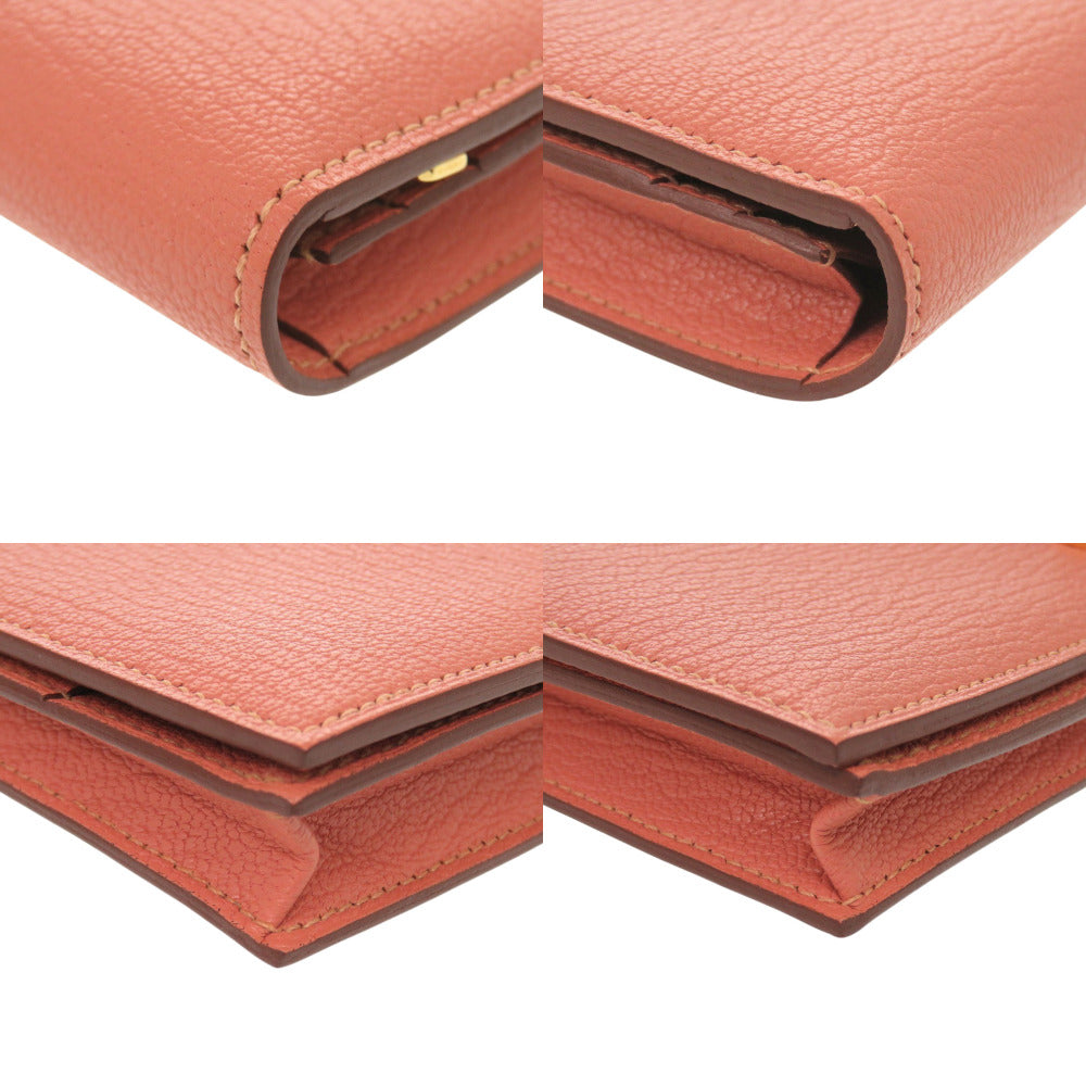 HERMES Long Wallet Purse Taurillon Clemence Rose tea Beansufla Women Used