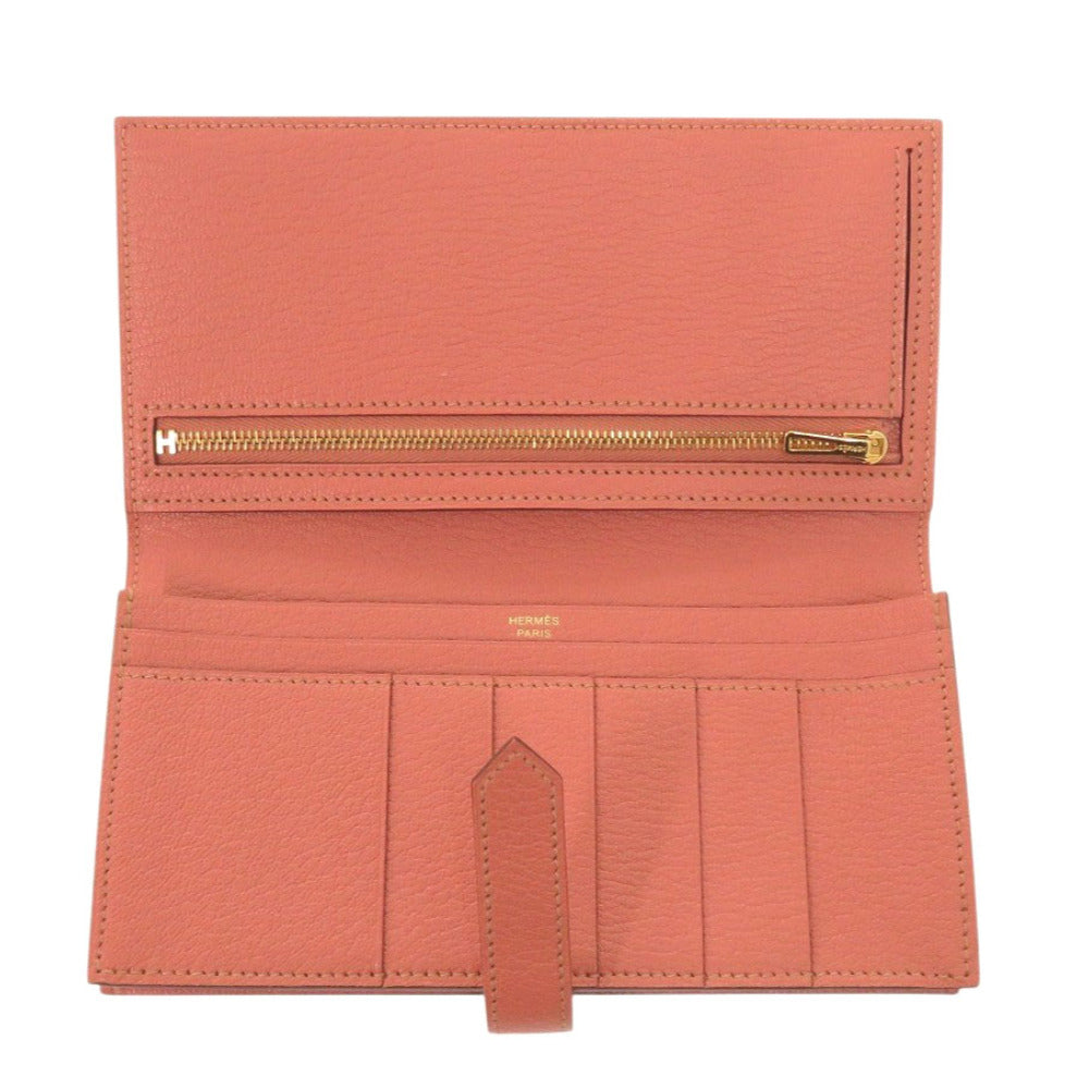 HERMES Long Wallet Purse Taurillon Clemence Rose tea Beansufla Women Used