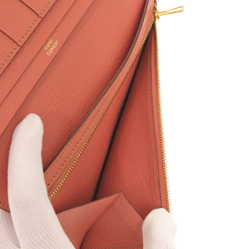 HERMES Long Wallet Purse Taurillon Clemence Rose tea Beansufla Women Used