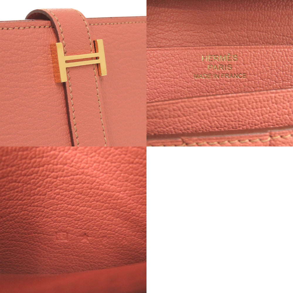 HERMES Long Wallet Purse Taurillon Clemence Rose tea Beansufla Women Used