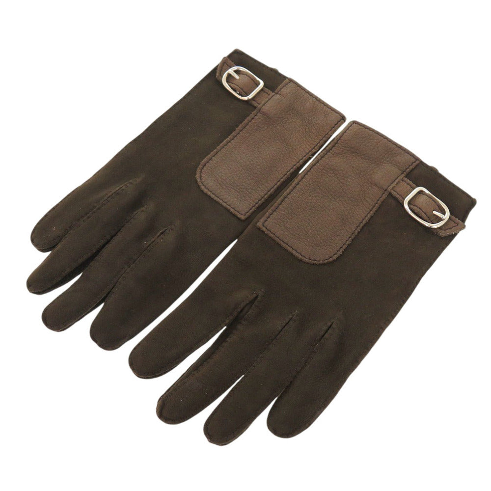 HERMES gloves lambskin Dark brown 7 1/2