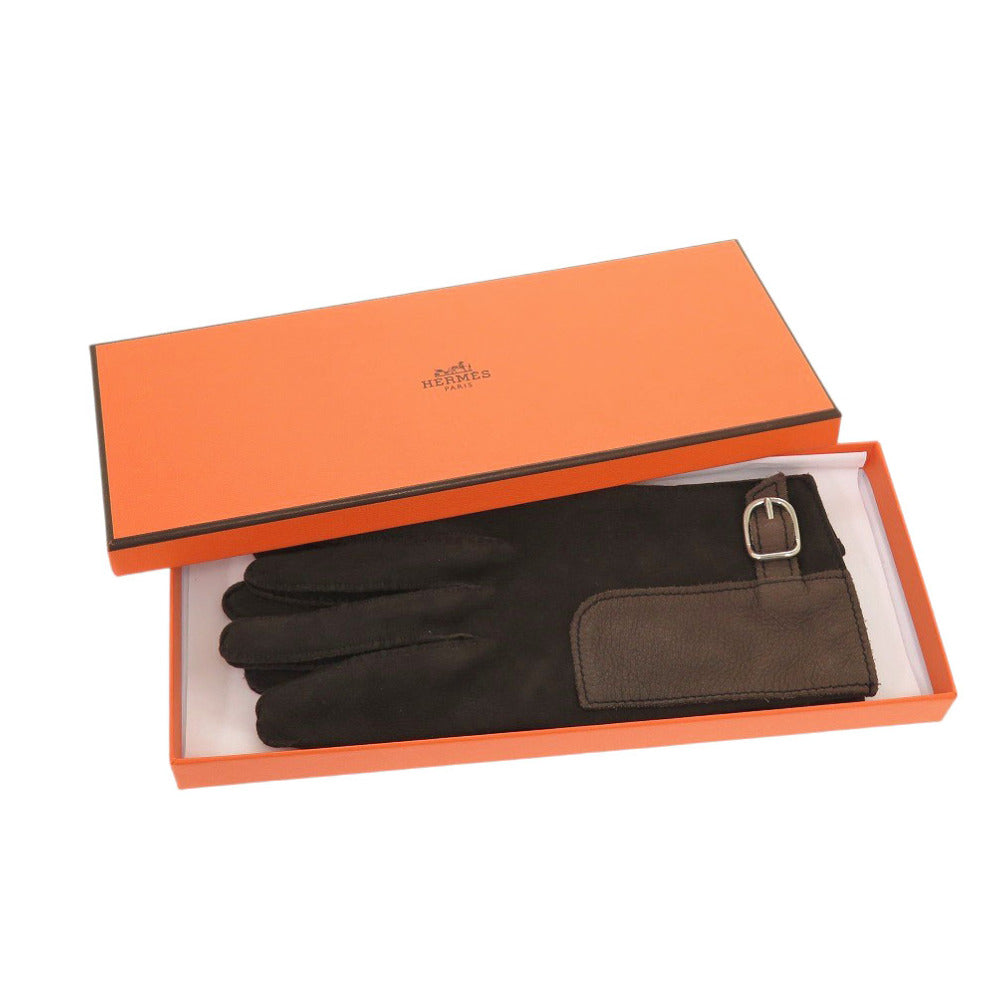 HERMES gloves lambskin Dark brown 7 1/2