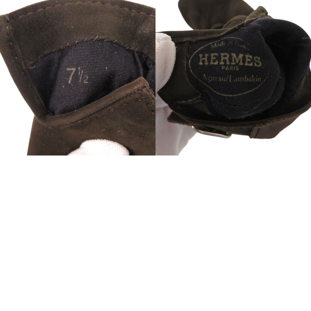 HERMES gloves lambskin Dark brown 7 1/2