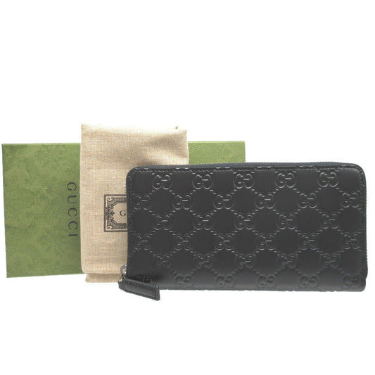 GUCCI Long Wallet Purse 307987 leather black Zip Around Guccisima unisex(Unisex) Used