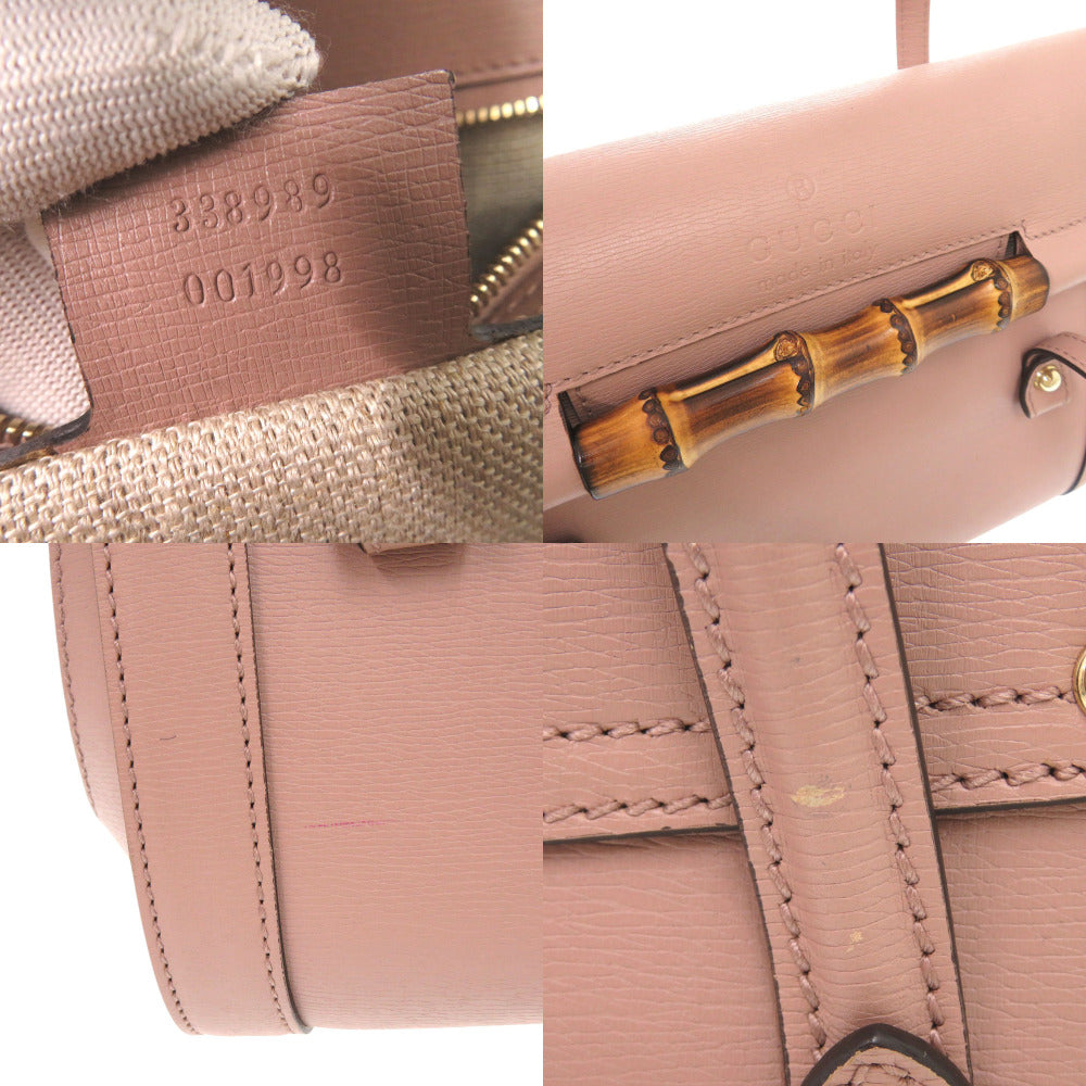 GUCCI Handbag 338989 leather pink beige Bamboo Women Used
