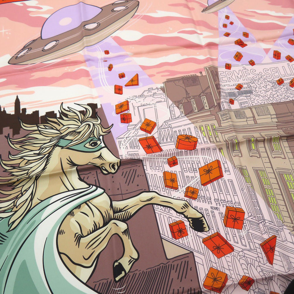 HERMES scarf silk multicolor Carre90 Space Shopping au Faubourg City and UFOPattern Space Shopping au Faubourg